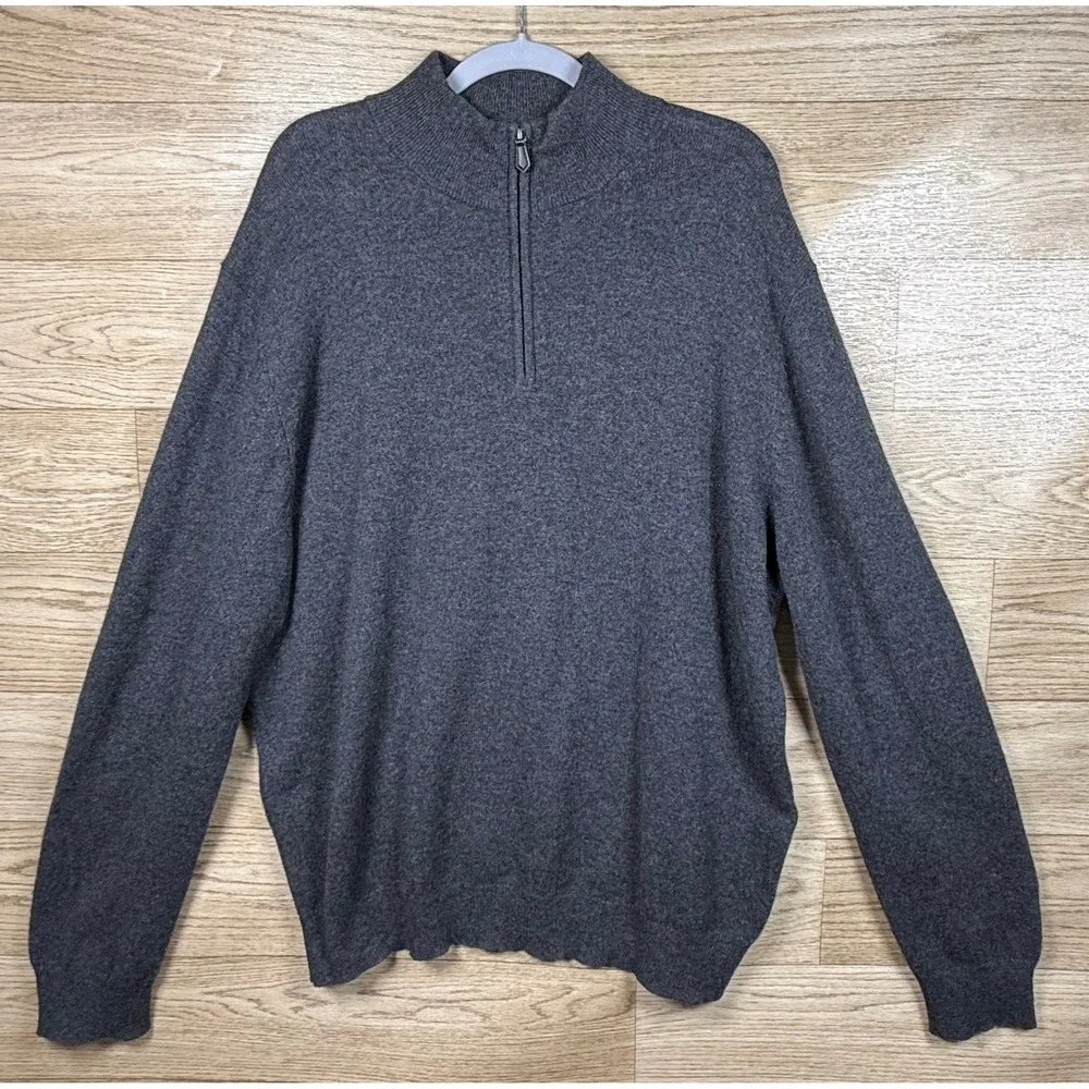 Jos. A. Bank 100% Cashmere Gray Quarter Zip Sweater Men's Large  Mock Neck